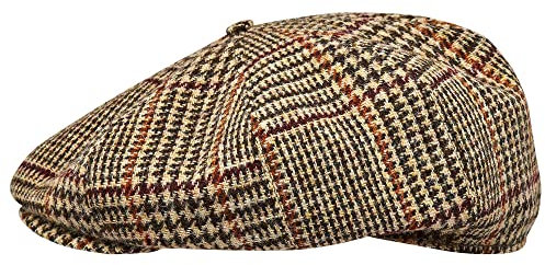 Sterkowski Modell Rambler | Harris Tweed Schiebermütze für Herren und Damen | Baker Boy Newsboy Paperboy Cap Schirmmütze Flatcap Gangster Cabrio Baskenmütze Ballonmütze Beige Kariert 57 cm