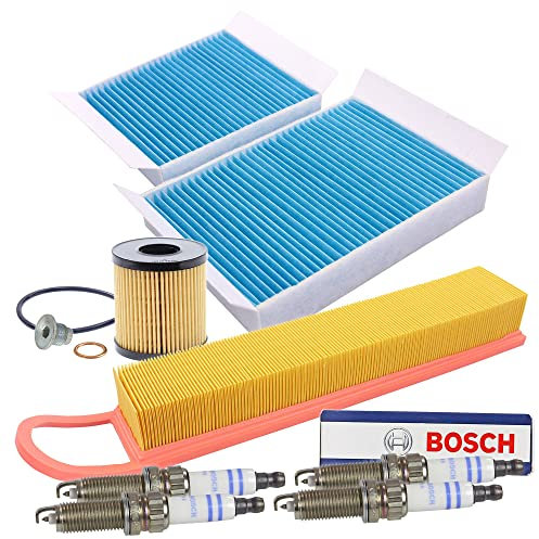 BESTPRICE Inspektionspaket Filterset mit 1x Luftfilter, 2x Innenraumfilter, 4x Zündkerze ZQR8SI302 Kompatibel mit CITROËN C3 II (SC_), DS3 (SA_), PEUGEOT 207 (WA_, WC_)(WD_)(WK_), 208 I (CA_, CC_)