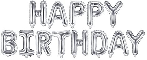 PartyDeco Folienballon Happy Birthday 340 x 35 cm 1 Set Ballongirlande für Geburtstag Silber Luftballons