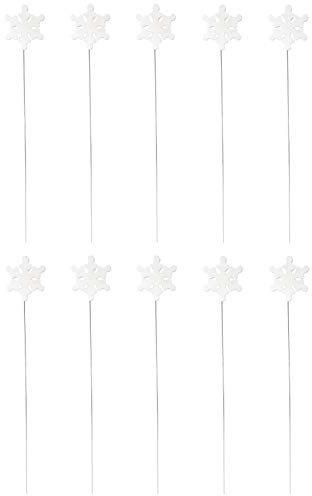 DARO DEKO Blumen-Stecker Schneeflocke weiß mit Metallstab 10 Stück