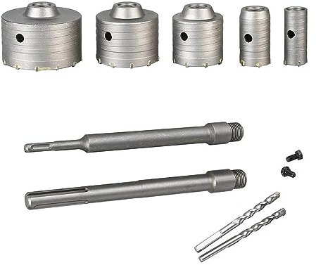 Kovalmax® Frese carotatrici a tazza per muro kit 9 pezzi 1 prolunga sds plus 1 asta max punta da trapano