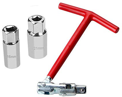 Carkio T-Handle Universal Joint Spark Plug Socket, Spark Plug Socket Wrench for Installing and Removing Spark Plug,16mm(5/8) and 21mm (13/16)