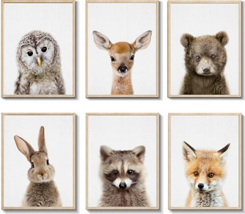 EPHANY YMX014 Leinwandbild, Motiv mit Tiermotiven, Kaninchen, Hirsch, Fuchs, Wandkunst, Wandkunst, nordisches Bild, Kinderzimmer, 30 x 40 cm