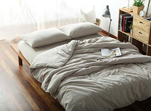 F.Y.Dreams Bettbezug aus 100 % gewaschener Baumwolle, für gewichtete Decke, mit 8 Bändern, Reißverschluss an der langen Seite, Khaki, nur Bettbezug, 152,4 x 203,2 cm