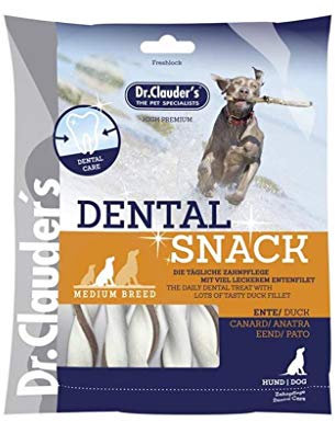 DR.CLAUDER’S - Dental Snack - Medium Breed | Bissfeste Kaustange mit 100% Fleisch für kleine bis mittelgroße, ausgewachsene Hunde. Zuckerfreier Hundesnack im Frischebeutel | 170g Ente