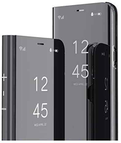 MRSTER iPhone 12 Pro Max Mirror Flip Case Cover, Mirror Smart View Standing 360° Protective Case Cover for Apple iPhone 12 Pro Max (6.7 inches), Flip Mirror: Black