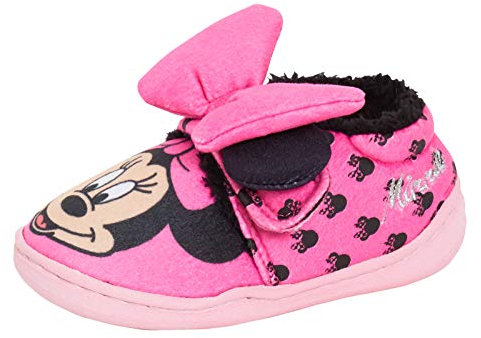 Disney Ragazze Minnie Mouse Slipper stivaletti bambini 3D Bow pelliccia foderato pantofole primi camminatori casa scarpe, Rosa (rosa), 22 EU