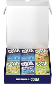 Golia Winter Box, Confezione Speciale da 12 Astucci Misti di Caramelle Golia Activ Plus, Frutta C, Frutta C Ginger Lime, Defensive, Erbe Alpine, Senza Zucchero e Senza Glutine