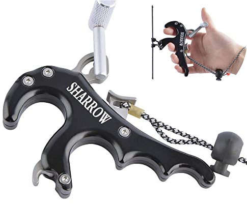 SHARROW Compoundbogen Release Aid 4 Finger Metall Sehnen Spannhilfe Bogen Auslöser Daumenrelease für Bogenschießen Zubehör Trigger Caliper Hilfsmittel (Schwarz)