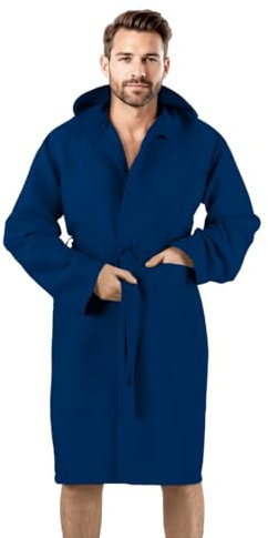 Accappatoio con Cappuccio in morbida Microfibra, unisex, con pratica custodia in pvc (L, BLU NAVY)