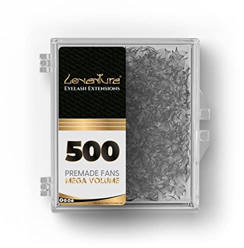 Loventure® D-Curl Premium Wimpernfächer im 6D-20D Set – Premade Volume Fans für professionelle Wimpernverlängerung, künstliche Wimpern mit Mega Volumen, 500 Fächer pro Box (14D, 0,10 x 13 mm)