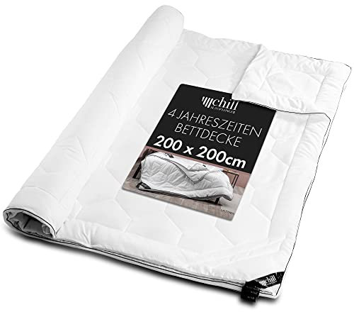chill SLEEPLONGER 4 Jahreszeiten Bettdecke 200x200cm - 2 in 1 Ganzjahresdecke 200x200 - Schlafdecke Atmunsaktiv & Waschbar & Vegan - Duo Steppdecke mit Schlafkomfort Leiste - 810g & 1140g Füllung