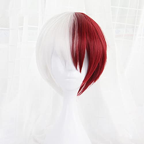 PUYYDS My Hero Academia Boku no Hiro Akademia Shoto Todoroki Shouto Weiße und rote Cosplay-Perücke mit Perückenkappe