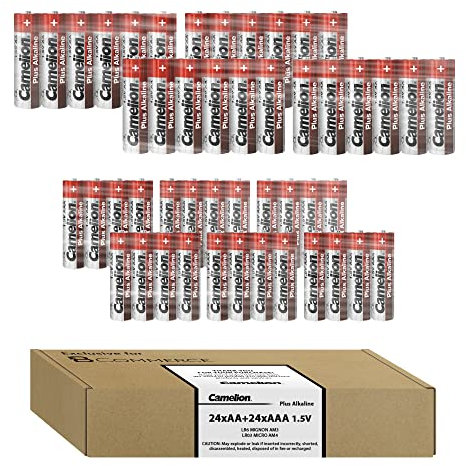 CAMELION Plus Alkaline Batterie 24 Stück AAA + 24 Stück AA Micro Alkaline Batterien LR03 LR6, umweltschonende Verpackung