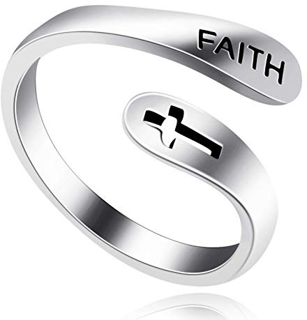 925 Sterling Silver Faith Cross Open Statement Rings Adjustable Minimalist Hope Love Eternity Wedding Band Promise Ring Y531-silver