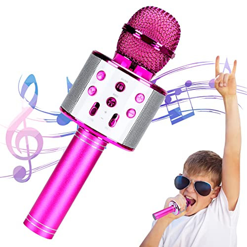 DUTTY Wireless Bluetooth microphone, 5-in-1 portable handheld karaoke microphone speaker player recorder with adjustable mix FM radio