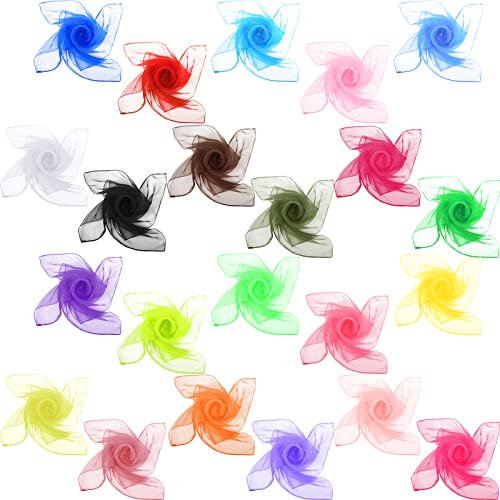 Bokon 22 Stück 50er Jahre Retro Chiffon Sheer Square Neck Kopftuch für Frauen Taschentuch Leicht Satinband Schal gesäumt Sheer Halstuch Jonglieren Tanzschal Set 70 x 70 cm, Lassic Farben, 70 x 70 cm