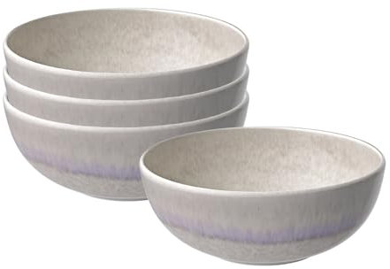 Villeroy & Boch like. by Perlemor Sand Bol 4er Set, 590 ml, Müslischalen im Pottery Look mit Effektglasur, Premium Porzellan