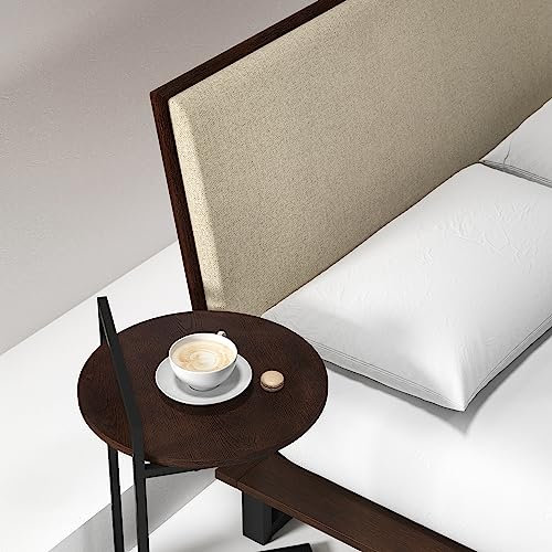 Zinus Ongii Nachttisch 40x61x36 cm - Metall und Holz Beistelltisch - Platte aus Roteiche - Dunkelbraun und Schwarz