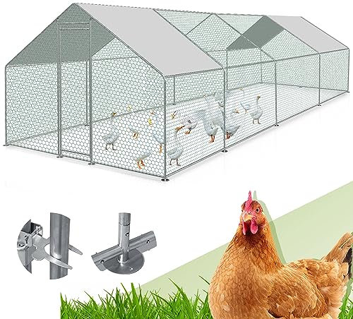 Randaco 3x8x2m Freilaufgehege Hühnerstall, XXL Verzinkter Stahl Hühnerhaus Dach Geflügelstall mit Sonnenschutzdach und Tür für Haustierkäfig Vogelkäfig Kleintiere, mit Schloss