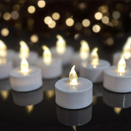 100 Pack Realistic and Bright Flickering Battery Operated Flameless LED Tea Lights Candles,Electric Fake Candle in Warm White Perfect for Valentines Day, Halloween, Christmas, Birthday Decoration