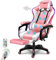 Silla de juego ergonómica con masaje y soporte lumbar Reposapiés Función reclinable Silla gamer con altavoces y luces LED Sillas de computadora de oficina para adultos,Rosado