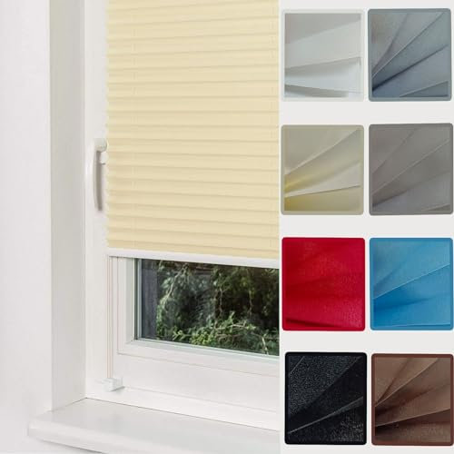 Plissee ohne Bohren Plissees Klemmfix 55 x 80 cm Sichtschutz und Sonnenschutz Jalousie Rollo für Fenster und Tür, mit Klemmträger / -fix für Fenster & Tür, Beige