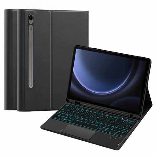 MG REAL Keyboard Case for Samsung Galaxy Tab S8 Plus/S8+/S7 FE/S7+/S7 Plus 12.4'', 7 Color Backlit, Built-In Pencil Holder, Multi-Touch Trackpad, Magnetic Detachable Wireless Keyboard