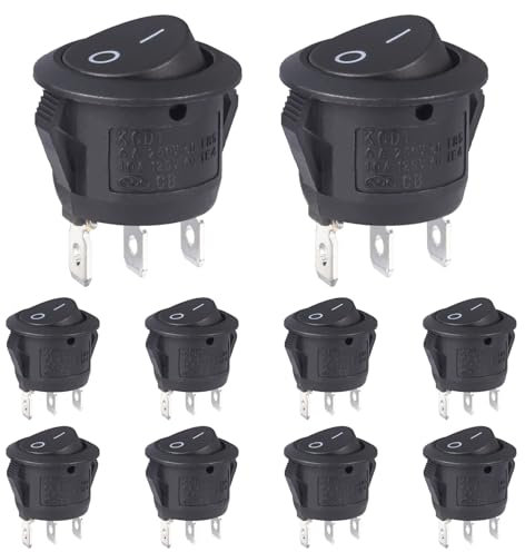 VEXUNGA Interruptor Basculante Redondo 6A 250VAC 10A 125VAC 2Posiciones 3Pines Interruptores Conmutador Palanca ON/OFF Negro para Coche Moto Electrodomésticos (10 Piezas)