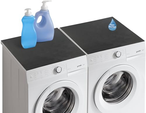 Set di 2 tappetini per lavatrice e asciugatrice, 60 x 58 cm, antipolvere, per lavabo, frigorifero, fornello, congelatore, lavanderia, bagno, (nero)