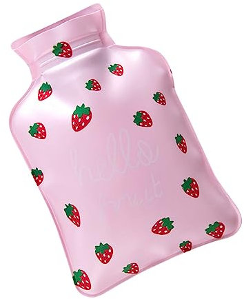 FRCOLOR Thick Water Injection Mini Hot Water Bottle Cartoon Strawberry Hand Warmer Explosion-Proof Lightweight and Portable Insulated Heating Bag for Boys and Girls