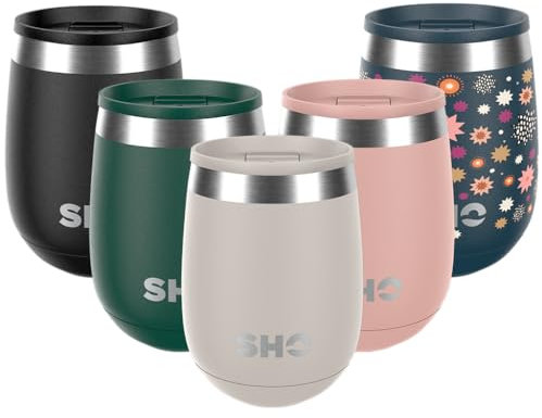SHO Pacto - Ultimate Insulated Stainless Steel Reusable Coffee Cup & Stemless Wine Tumbler - 4 Hours Hot, 8 Hours Cold - 360ml - BPA Free (Soft Taupe, 360ml)