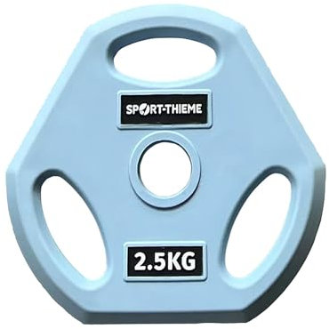 Sport-Thieme Hantelscheibe PU für Pumpset | unempfindlich gegen Schläge, Abrieb und Kratzer | 3 Grifflöcher | Gusseisen | Polyurethan Ummantelung