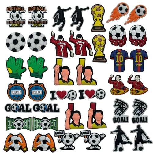 Asheyya 40PCS Football Charms for Croc, Charms Boys and Girls for Croc, PVC Waterproof Cartoon Decoration DIY Shoe Accessories for Kids,Teens,Adults