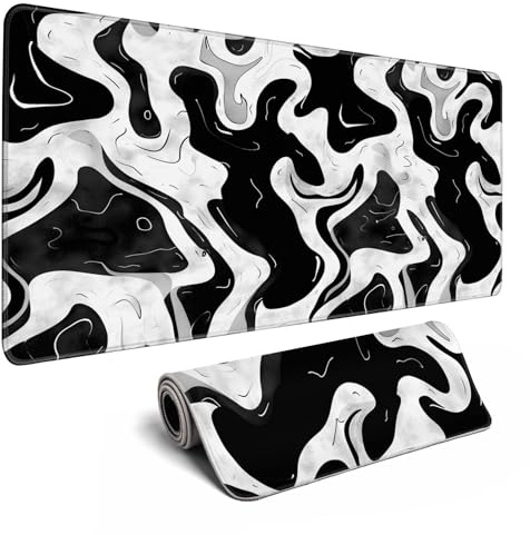 Black and White Desk Mat Mouse Pad XL Big Mousepad Gaming Large Mouse Pad Desk Pad with Stitched Edges Non-Slip Large Computer Mat, 31.5x11.8 in-Flowing Liquid Metal