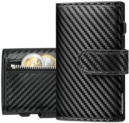 Manmaxim Kartenetui Herren fur 10 Karten Slim Wallet RFID Geldbörse Herren Portmonee Slim, Kartenportmonai, Portemonnaie Geldbeutel Smart Wallet mit Münzfach (Carbon Schwarz)