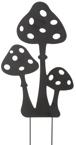 matches21 HOME & HOBBY Schwarzer Metall Gartenstecker Pilzgruppe für draußen - Wetterfeste Gartendeko Pilze für draußen & Herbstdeko - Vintage Gartenfigur für Blumenbeete & Ästhetische Metallfigur