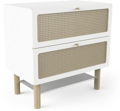 Demeyere Commode Bébé 2 Tiroirs Convertible en Commode A Langer – Gamme OCHNA - Coloris Blanc Mat & Bois Hévéa - 90 x 87 x 55 cm