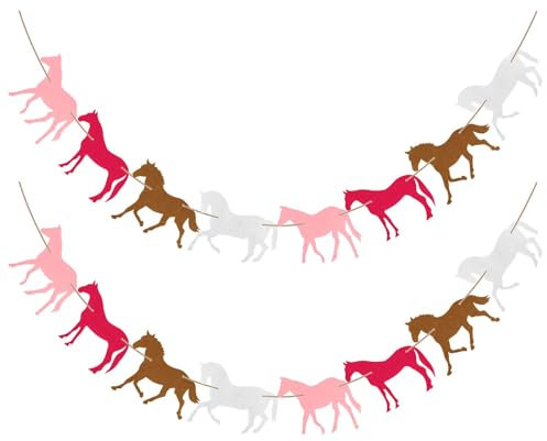 2 Stück Pferde Geburtstagsbanner, Dekoration, Pferde Girlande, Banner, rosa Pferde Banner, Partyzubehör, Pferderennen-Party, Reitsport-Motto, Geburtstag, Babyparty, Geburtstagsdekorationen