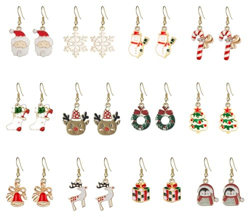 12 Paar Weihnachtsohrringe, Weihnachten Ohrringe Set für Frauen und Mädchen
