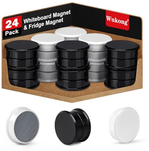 Wukong 24 Pack Black+White Fridge Magnets, Strong Whiteboard Magnets for Office, Notice Boards, Planning Boards, School, Postcard