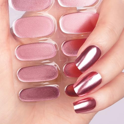 DANNI & TONI 28 Stickers Solid Blush Mirror Semi Cured Nail Wraps Soft Self-Adhesive Gel Nail Stickers,Salon-Quality Gel Nail Polish Strips Manicure Stickers Set(Mirror Blush)