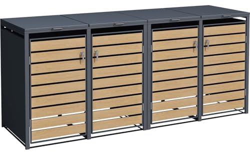 SCHARTEC® Mülltonnenbox 4er anthrazit mit Holz-Design erweiterbar 240l Mülltonnenverkleidung Mülltonnen Sichtschutz Unterstand