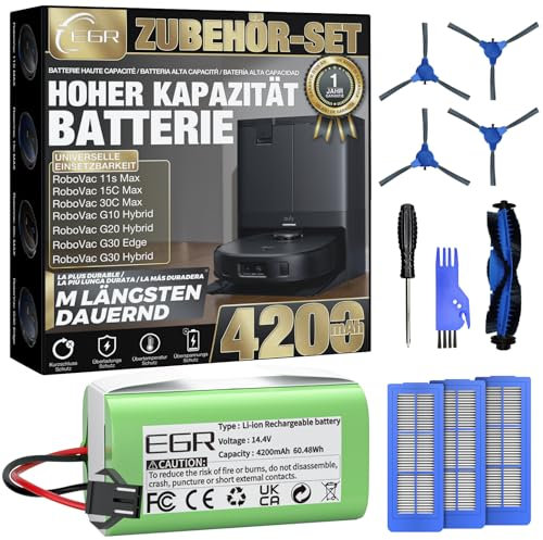 EGR 4200mAh Akku Ersatz kompatibel mit eufy RoboVac und Zubehör, passend für Modelle wie RoboVac 11S Max, 15C Max, 30C Max, G10, G10 Hybrid, G30, G30 Edge, G30 Hybrid, G30 Verge, G15, G20, G20 Hybrid