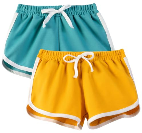 JinBei Pantalones Cortos para Niña Verano Shorts, Pack de 2, 4-14 Años | Cintura Elástica, Transpirables, Básicos Activos, Correr, Playa, Ciclismo, Casual, Escuela, Shorts Pantalones Deportivos
