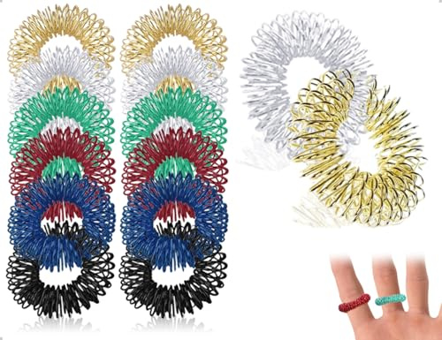 Emezddo 12 Stück Akupressur Ring Set,Finger Massageringe,Fingerspielzeug,verwendet für Kinder Lehrer Schüler Erwachsene Büroangestellte zur Sensorische von Stressabbau(6 Farben)
