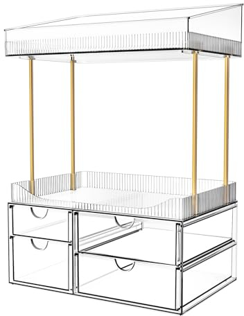 StowBin Clear Makeup Organiser Bathroom Storage 2-Shelf 4-Drawer | Acrylic Make Up Organiser, Dressing Table Organiser, Space-Saving Vanity Organiser, Dustproof & Easy-Clean