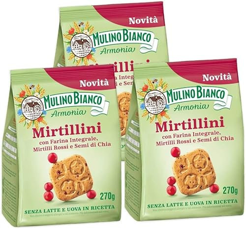 3X Mulino Bianco Armonia Mirtillini Biscotti con Farina Integrale, Mirtilli Rossi e Semi di Chia 270g