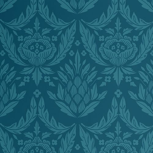 S4Sassy Tapete mit Barockmotiv – Blaue Wandverkleidung, 63,5 x 611,4 cm, selbstklebende strukturierte Vinyl-Wandtapete, Wandverkleidung, Wohnzimmer, Schränke, Wohnräume im Landhausstil