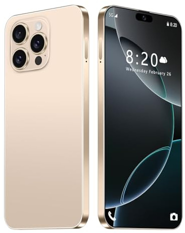 Smartphone de Bureau I16 Pro Max, écran Capsule HD 7,3 Pouces, Grande capacité 16 Go 1 to, déverrouillage par Empreinte Digitale, GPS, Android 14, téléphones Portables débloqués,Desert Gold-1TB